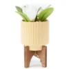 White Floral Arrangement In Yellow Ridged Ceramic Pot With Stand -Household Items Sale 810552415