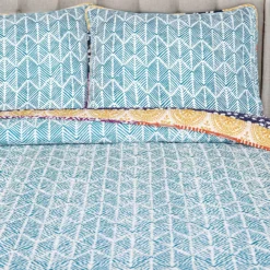 Fuchsia & Orange Bohemian Pattern Stripe Full/Queen 3-Piece Quilt Set -Household Items Sale 810552951 3