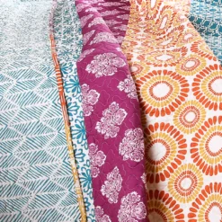 Fuchsia & Orange Bohemian Pattern Stripe Full/Queen 3-Piece Quilt Set -Household Items Sale 810552951 41