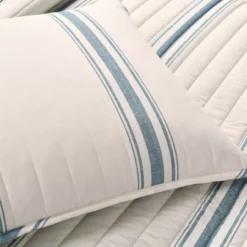 Beige & Blue Stripe Full/Queen 3-Piece Quilt Set 14 Beige & Blue Stripe Full/Queen 3-Piece Quilt Set -Household Items Sale 810552972 4