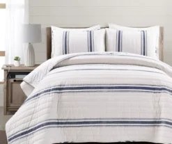 Beige & Navy Stripe Full/Queen 3-Piece Quilt Set