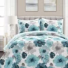 Leah White & Blue Floral Full/Queen 3-Piece Quilt Set