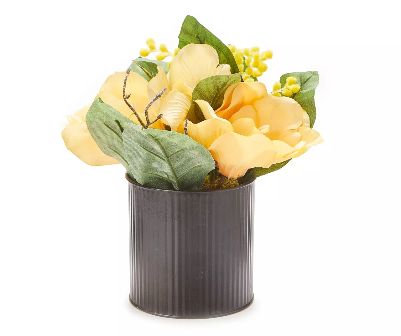 Orange Artificial Magnolia In Galvanized Pot 3 Orange Artificial Magnolia In Galvanized Pot