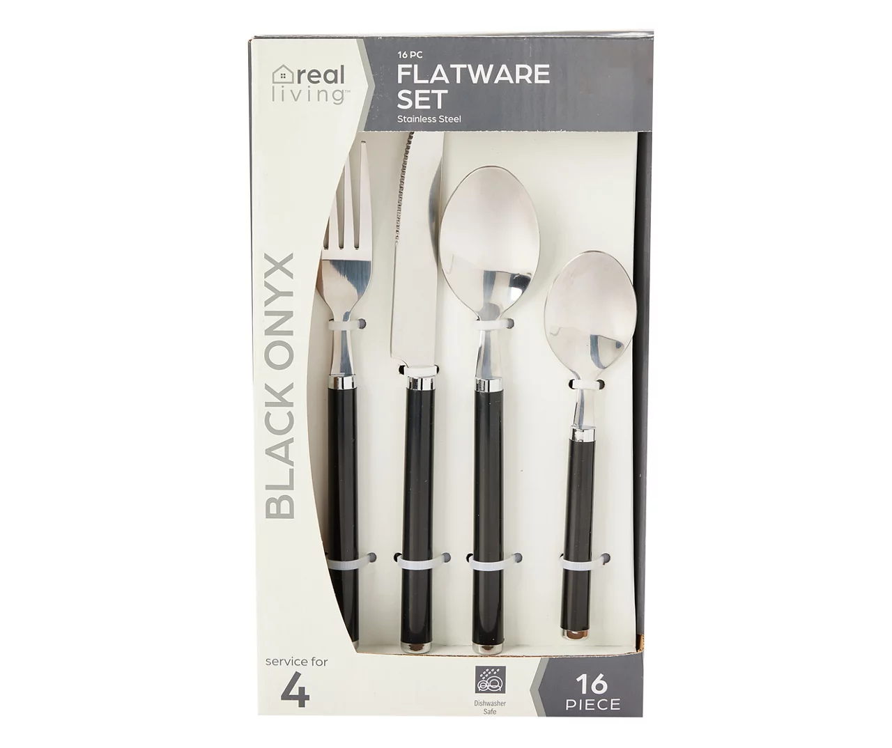 Real Living Black Handle 16-Piece Flatware Set 3 Real Living Black Handle 16-Piece Flatware Set