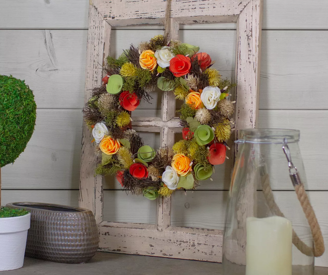 12" Yellow Floral & Moss Wreath 4 12" Yellow Floral & Moss Wreath - Image 2