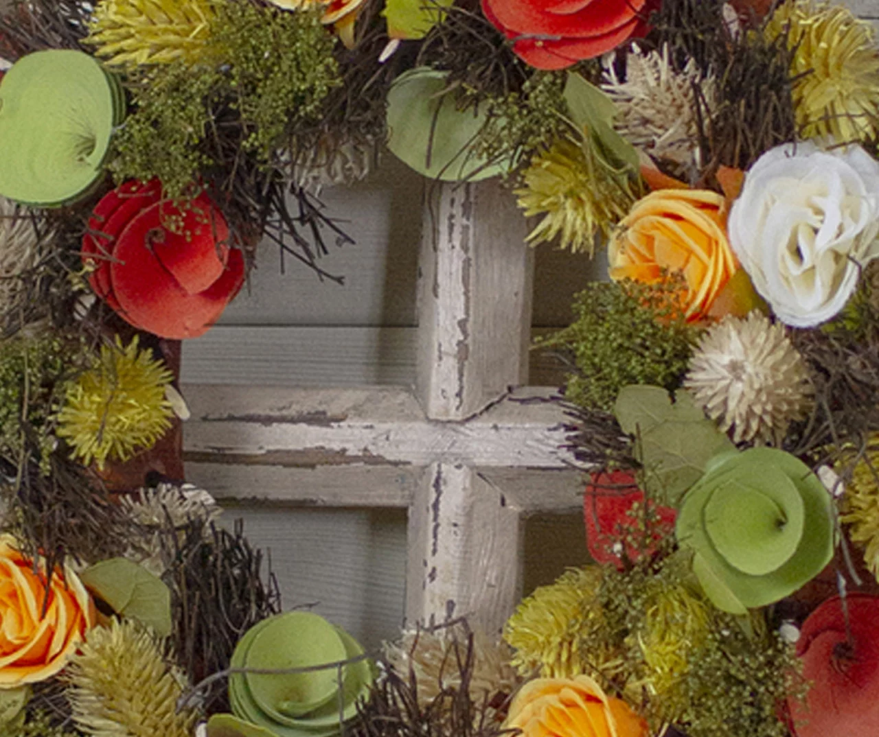 12" Yellow Floral & Moss Wreath 5 12" Yellow Floral & Moss Wreath - Image 3