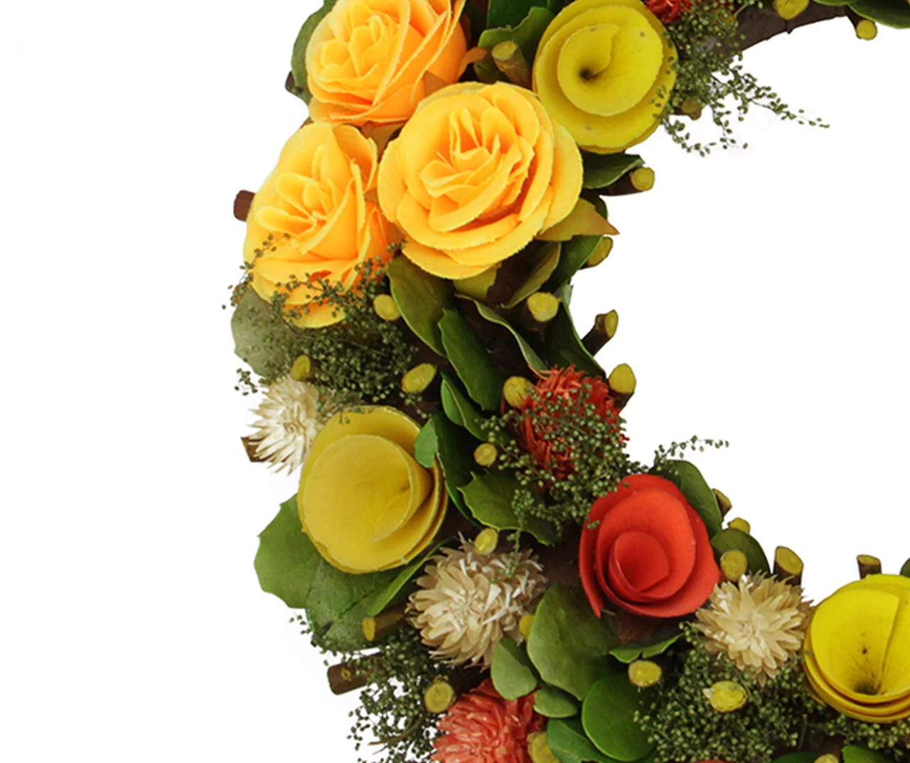 12" Yellow Floral & Moss Wreath 6 12" Yellow Floral & Moss Wreath - Image 4