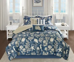 Bedford Blue & White Coastal Cotton Sateen King 7-Piece Comforter Set