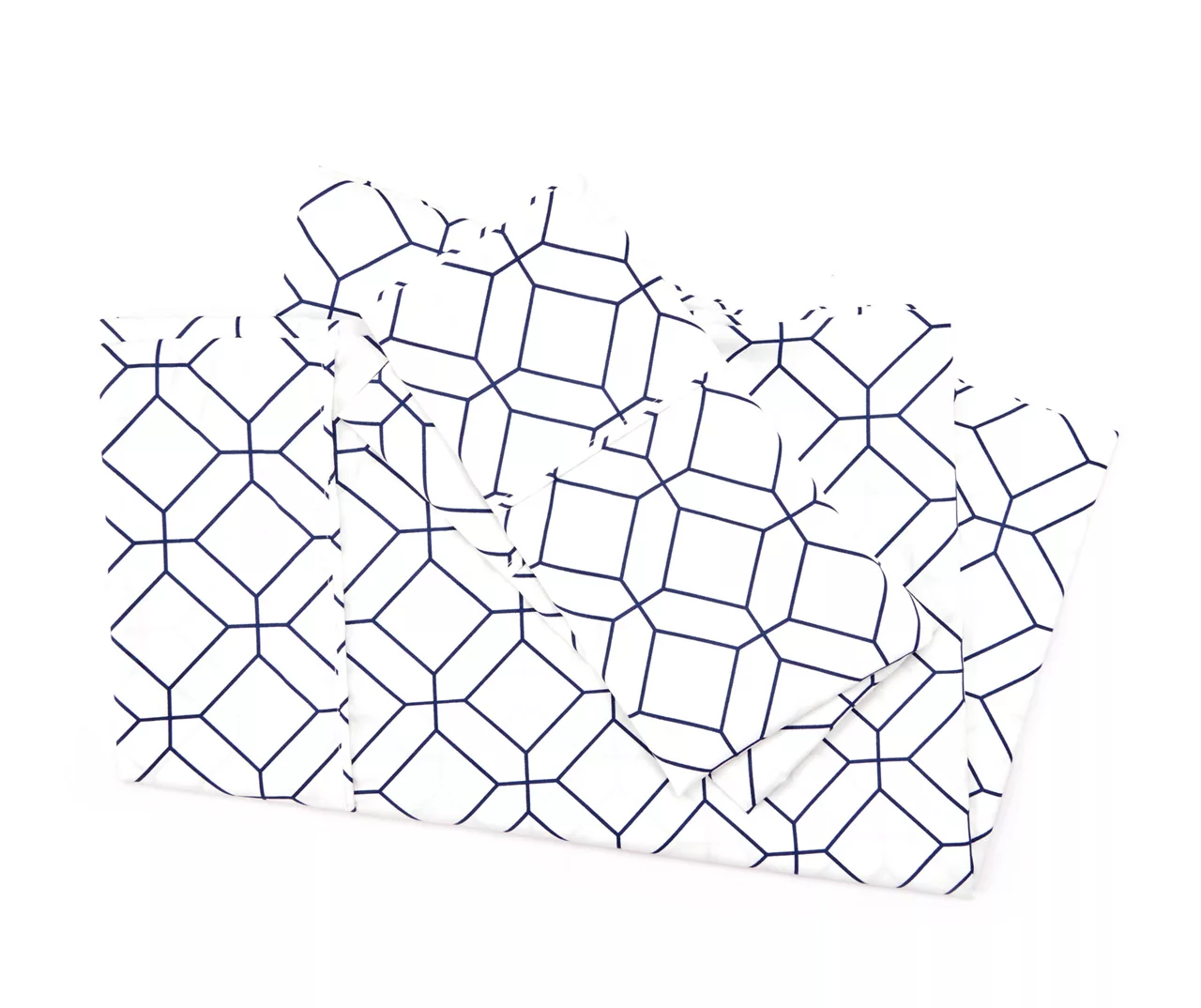 White & Blue Geometric Queen 4-Piece Sheet Set 3 White & Blue Geometric Queen 4-Piece Sheet Set