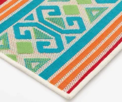 Emeliene Orange & Blue Geometric Linework Outdoor Area Rug, (7.8' X 9.5') -Household Items Sale 810591266 810591267 810591268 3