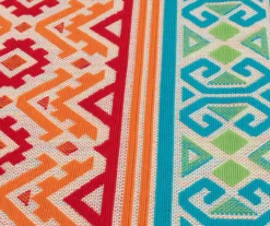 Emeliene Orange & Blue Geometric Linework Outdoor Area Rug, (7.8' X 9.5') -Household Items Sale 810591266 810591267 810591268 4