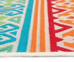 Emeliene Orange & Blue Geometric Linework Outdoor Area Rug, (7.8' X 9.5') -Household Items Sale 810591266 810591267 810591268 5