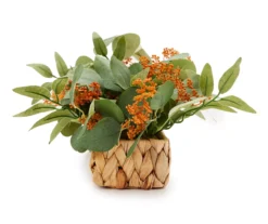 New Beginnings Green & Orange Artificial Greenery In Woven Tray -Household Items Sale 810593931 A8 3