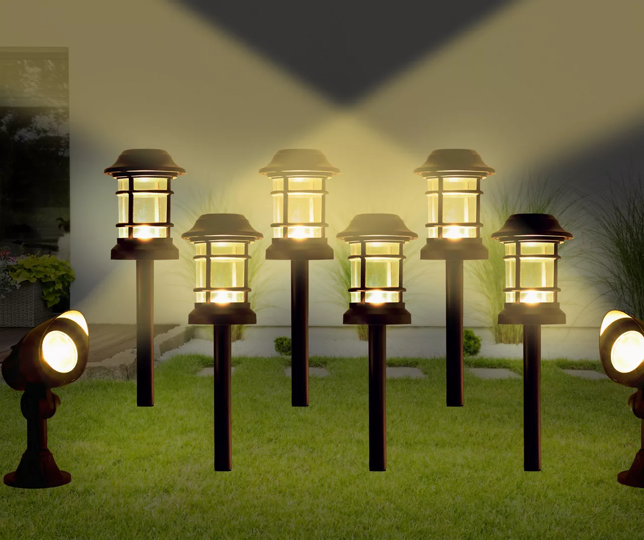 Low Voltage 8-Piece LED Photocell Pathway Marker & Spotlight Set 4 Low Voltage 8-Piece LED Photocell Pathway Marker & Spotlight Set - Image 2