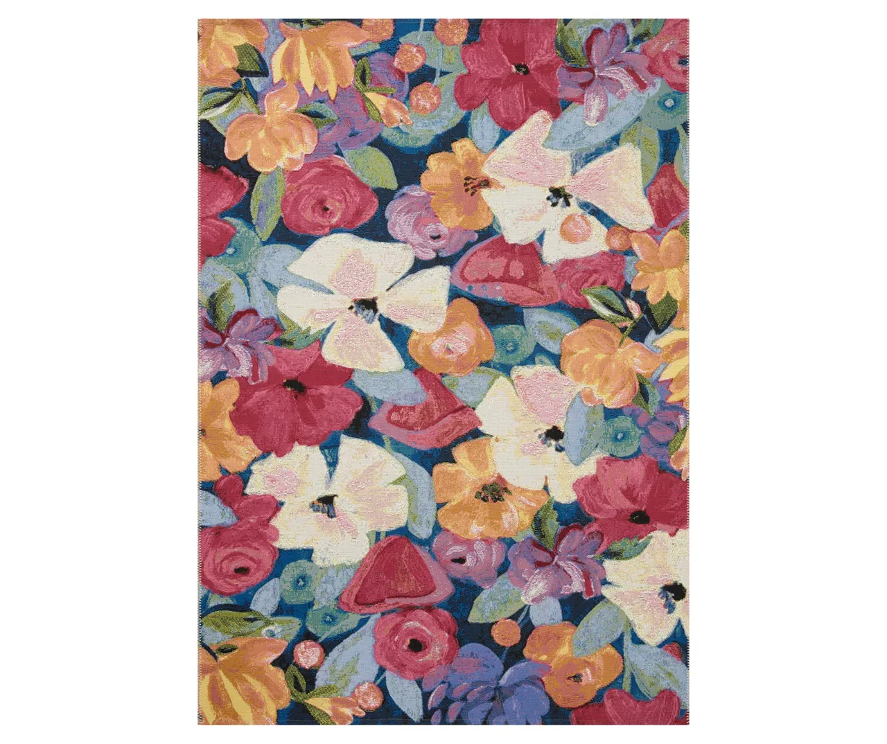 Bouquet Navy & Multi-Color Floral Outdoor Area Rug, (6' X 9.5') 3 Bouquet Navy & Multi-Color Floral Outdoor Area Rug, (6' X 9.5')
