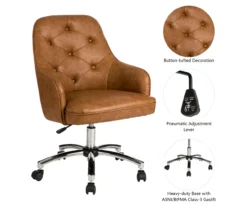 Caramel Brown Faux Leather Tufted Adjustable Office Chair -Household Items Sale 810598931 A0 6