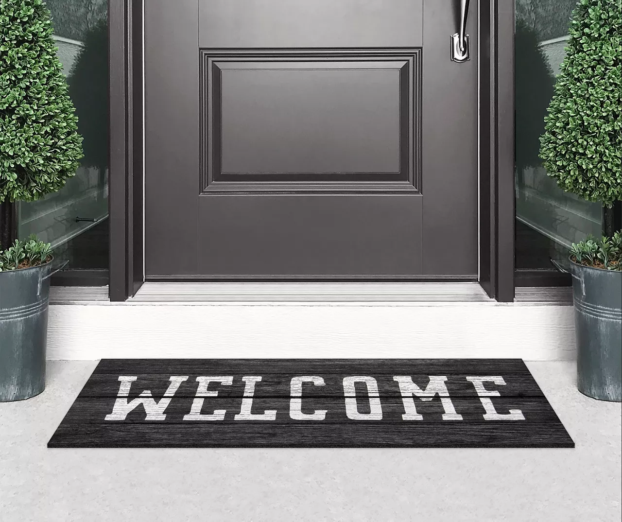 "Welcome" Gray & White Printed Wood Plank Doormat 4 "Welcome" Gray & White Printed Wood Plank Doormat - Image 2