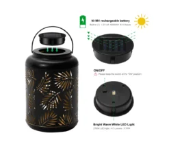 Black Leaf Cut-Out Metal LED Solar Lantern -Household Items Sale 810607498 A0 10