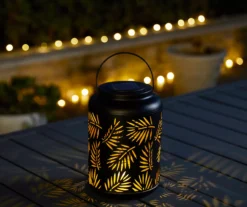 Black Leaf Cut-Out Metal LED Solar Lantern -Household Items Sale 810607498 A0 3