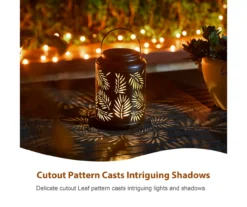 Black Leaf Cut-Out Metal LED Solar Lantern -Household Items Sale 810607498 A0 7