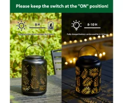 Black Leaf Cut-Out Metal LED Solar Lantern -Household Items Sale 810607498 A0 8