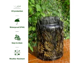 Black Leaf Cut-Out Metal LED Solar Lantern -Household Items Sale 810607498 A0 9