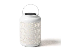 White Flower Cut-Out Metal LED Solar Lantern