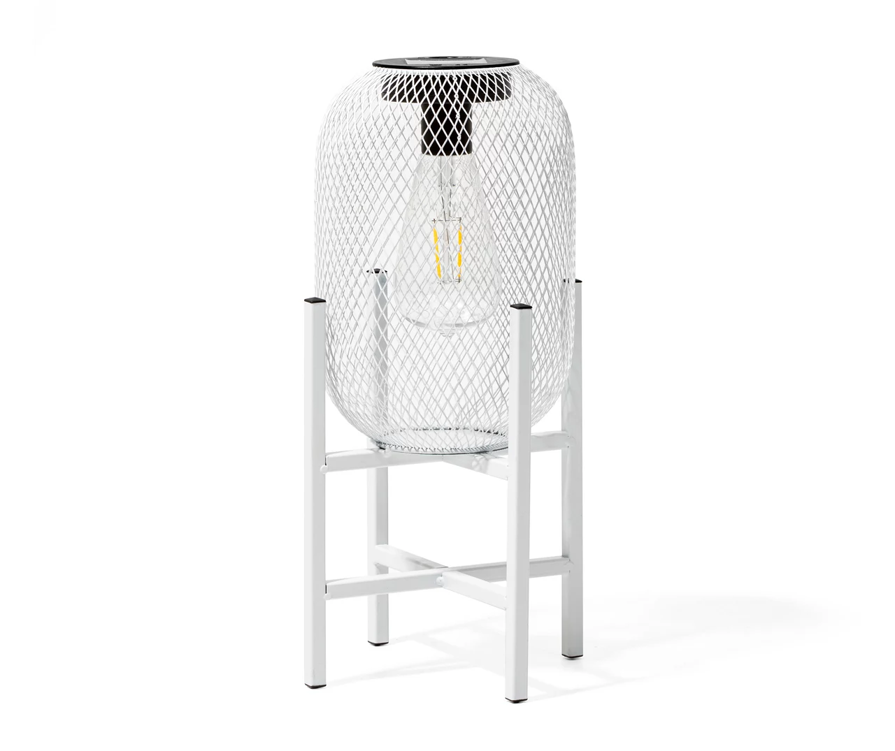 14.2" White Mesh Metal LED Solar Lantern 3 14.2" White Mesh Metal LED Solar Lantern