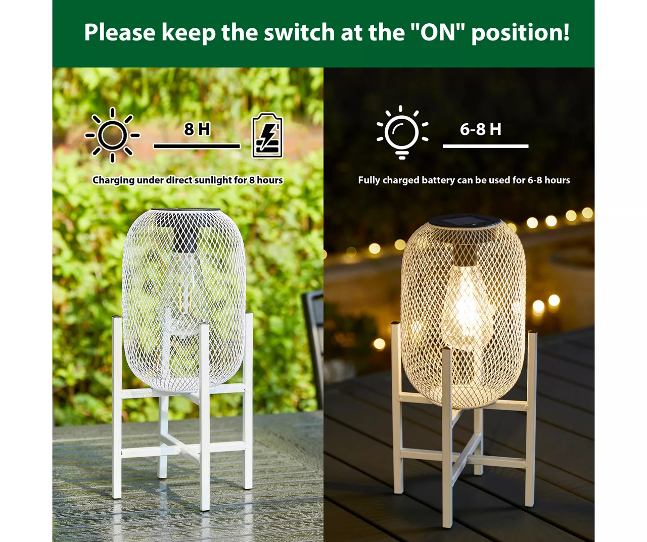 14.2" White Mesh Metal LED Solar Lantern 10 14.2" White Mesh Metal LED Solar Lantern - Image 8