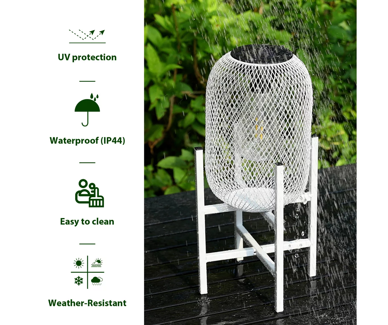 14.2" White Mesh Metal LED Solar Lantern 11 14.2" White Mesh Metal LED Solar Lantern - Image 9