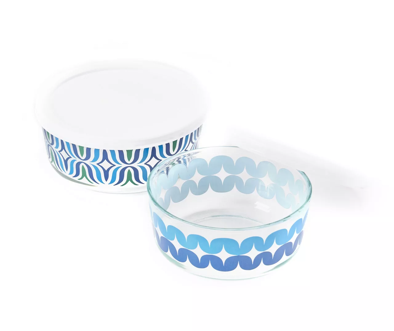 Blue Decal Glass Storage Bowls, 2-Pack 4 Blue Decal Glass Storage Bowls, 2-Pack - Image 2