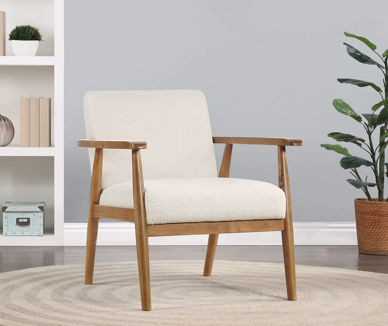 Cream Boucle & Wood Accent Chair 4 Cream Boucle & Wood Accent Chair - Image 2