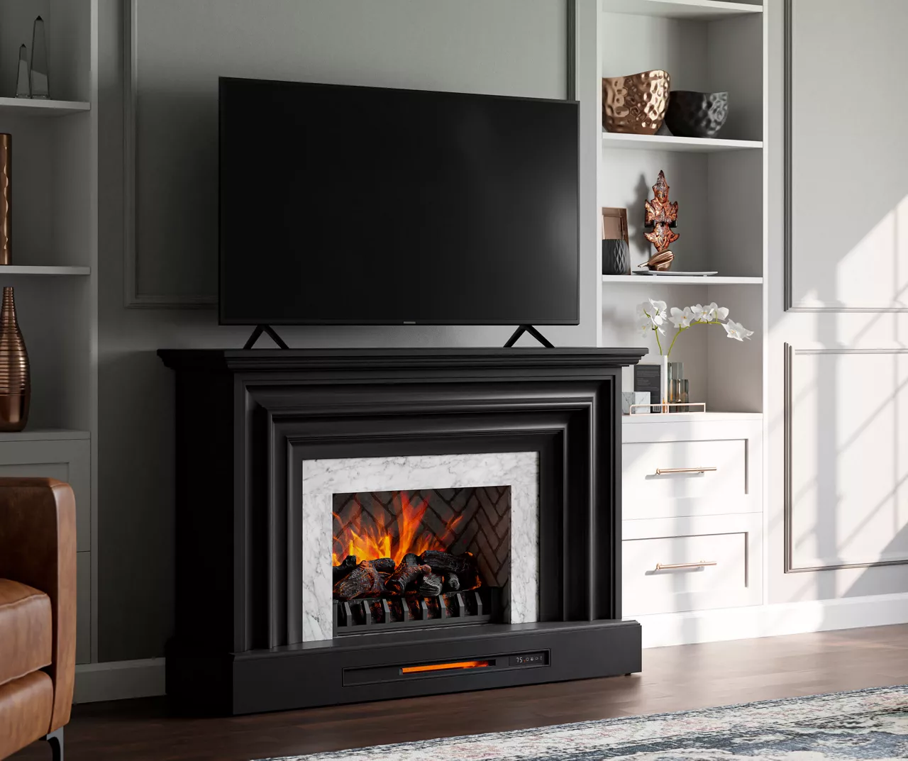 53.5" Black Petite Grand Electric Fireplace Console 6 53.5" Black Petite Grand Electric Fireplace Console - Image 4