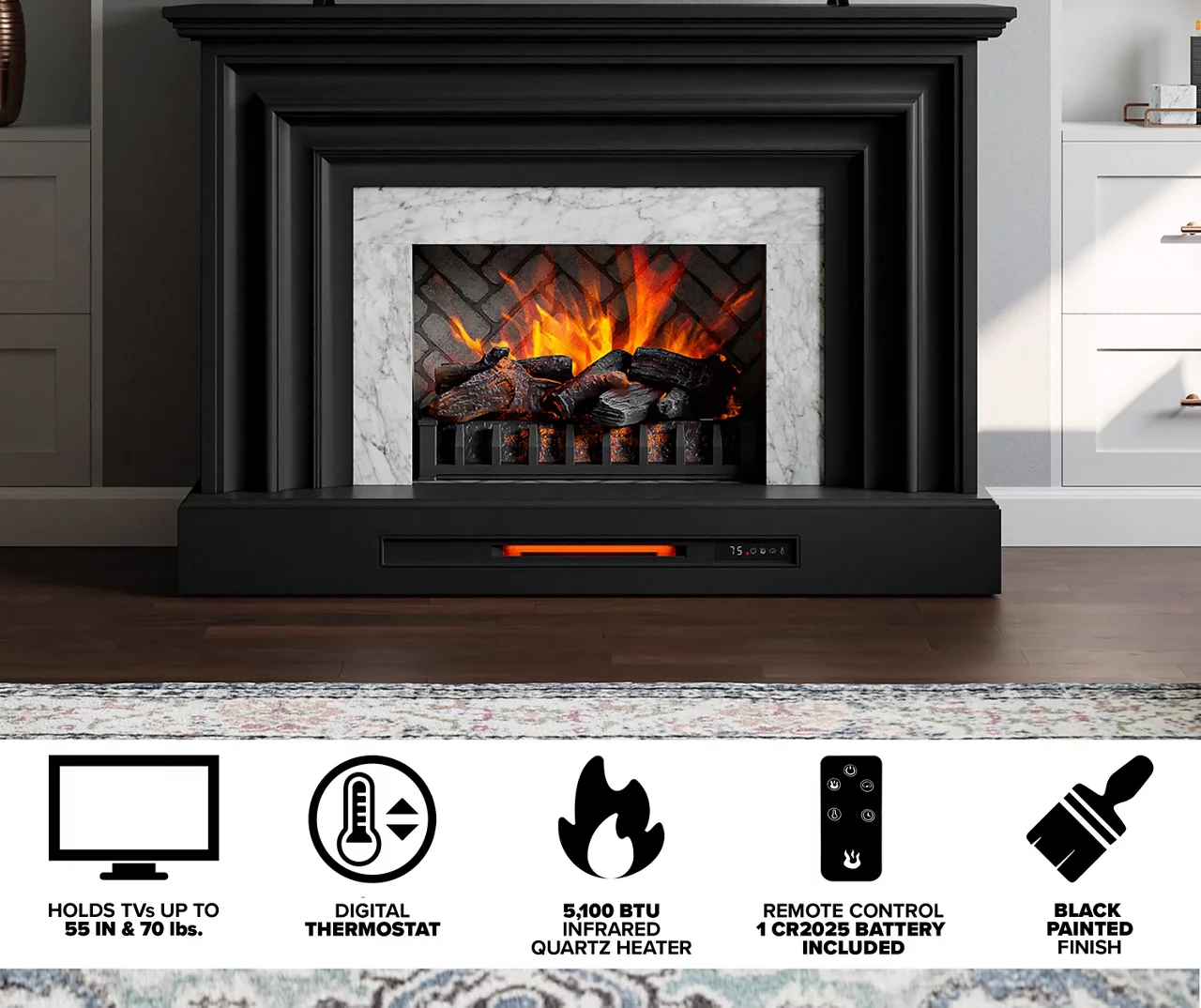 53.5" Black Petite Grand Electric Fireplace Console 7 53.5" Black Petite Grand Electric Fireplace Console - Image 5