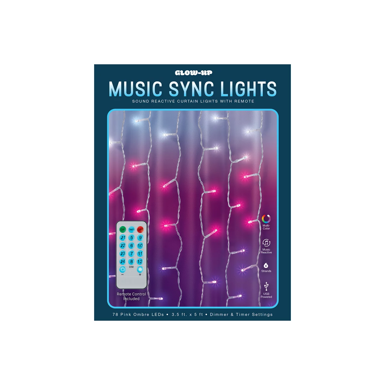 Glow-Up Music Sync LED Curtain Light Set, (3.5' X 5') 7 Glow-Up Music Sync LED Curtain Light Set, (3.5' X 5') - Image 5