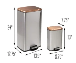 Silver & Rose Gold Stainless Steel 2-Piece Pedal Soft-Close Trash Can Set -Household Items Sale 810669709 A0 9